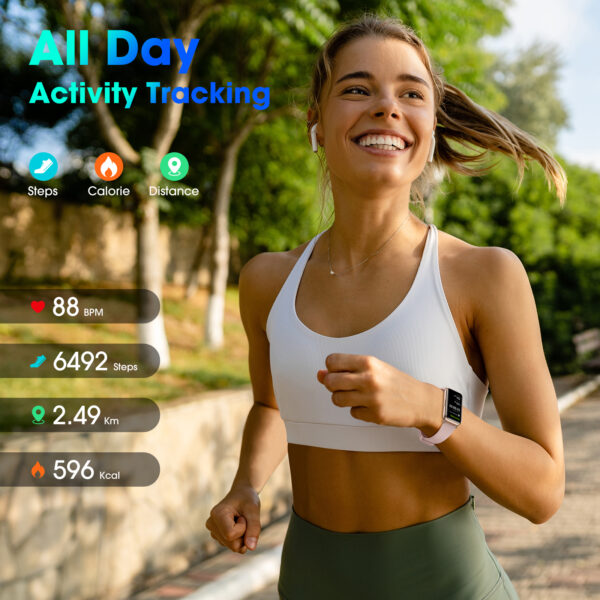 Long Battery Pedometer Watch 14 Days Battery Life, Slim Design No App/Phone Required Fitness Tracker, 50 Meters Waterproof Smart Watch, Heart Rate & Blood Oxygen Monitor Step Counter for Men Women - Image 5